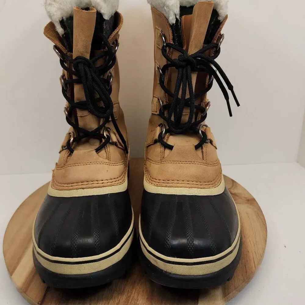 Sorel Caribou Waterproof Winter Boots Mens Size 10 Tan Black